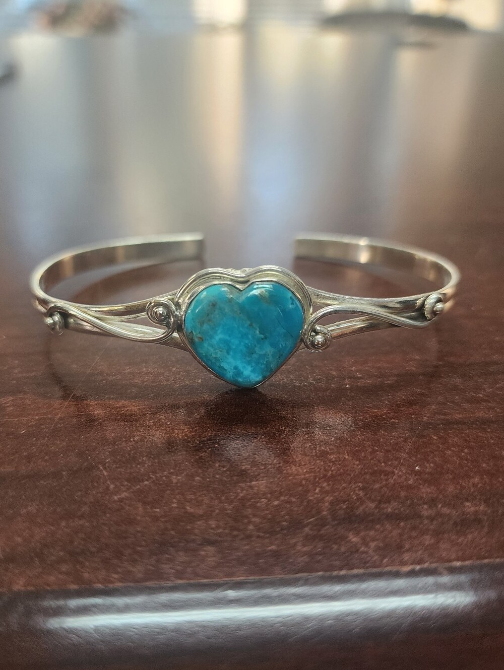 Heart Turquoise 925 Sterling Silver Cuff Bracelet